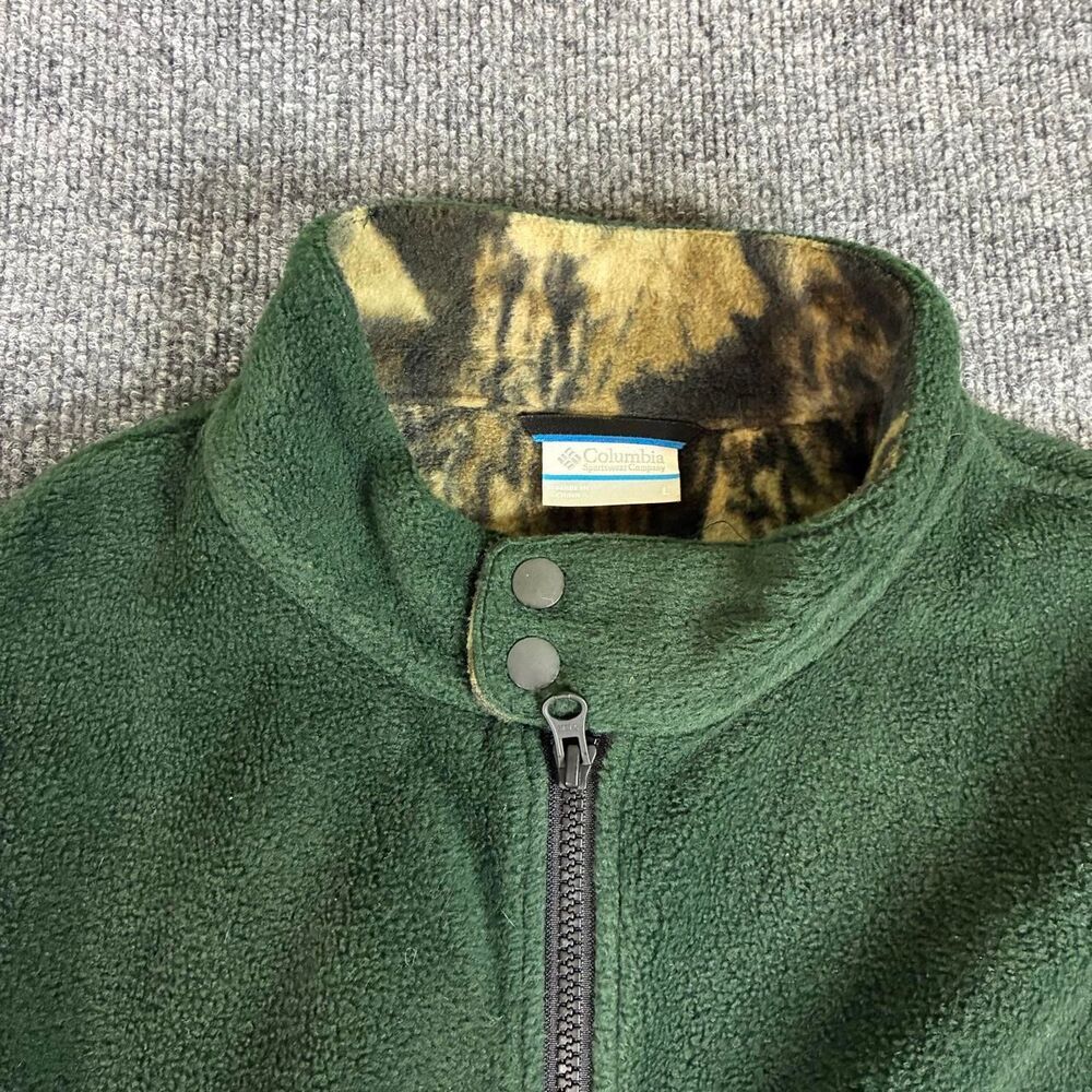 Columbia Men’s Large Green Fleece Vest Full Zip Camo Collar Outdoor Hunting